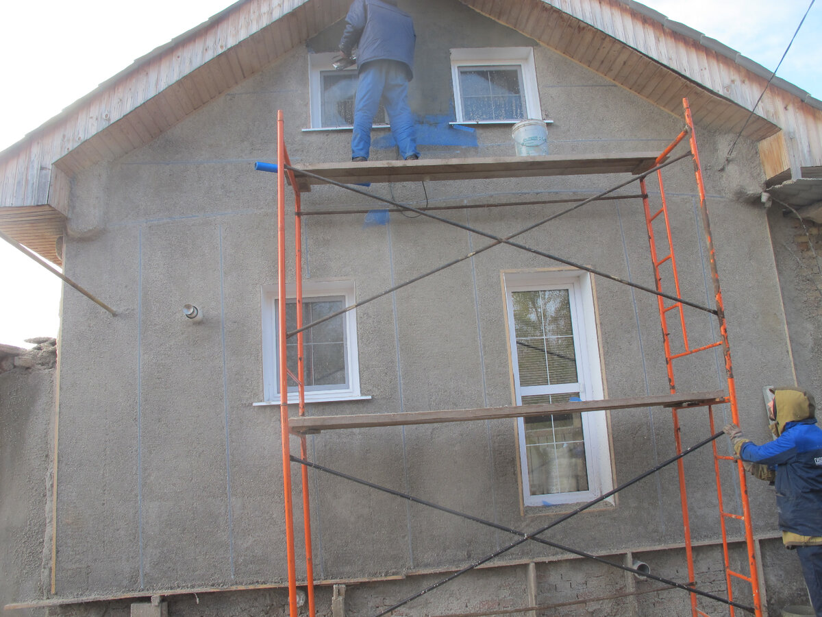 Фасад утеплённый влажным напылением эковаты