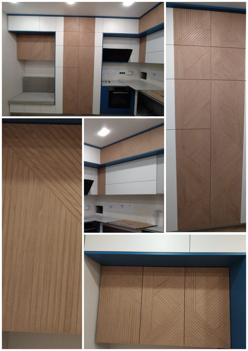 Представляем Вам первый в своем роде проект кухни с комбинированными фасадами, эмаль совместно со фрезерованным по текстуре шпоном. Уникальное дизайнерское решение, украсит Вашу кухню и будет смотреться уместно в в любом размере квартиры, дома, дачи. Дорого! Эксклюзивно! Для тех. кто понимает!