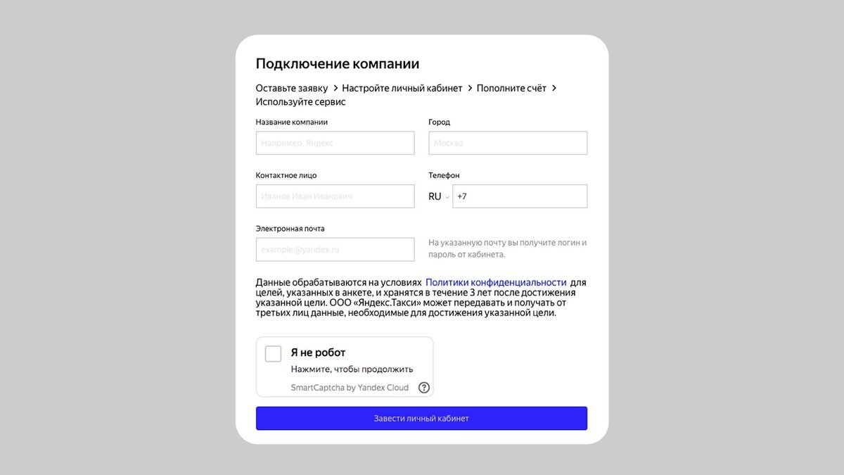 Так выглядит заявка — там действительно всего пять вопросов 