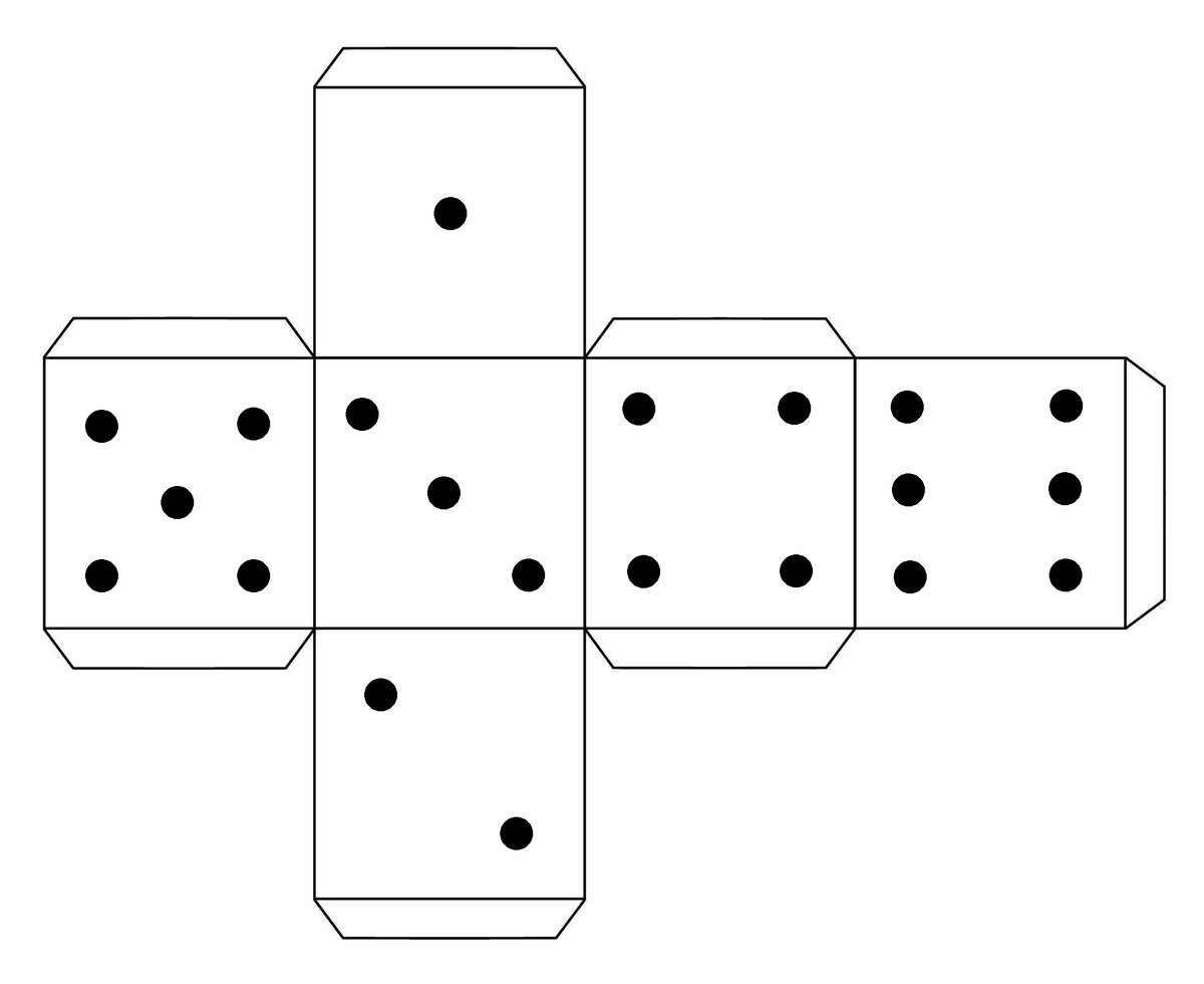 Эту развёртку можно перенести на бумагу и изготовить игральный кубик