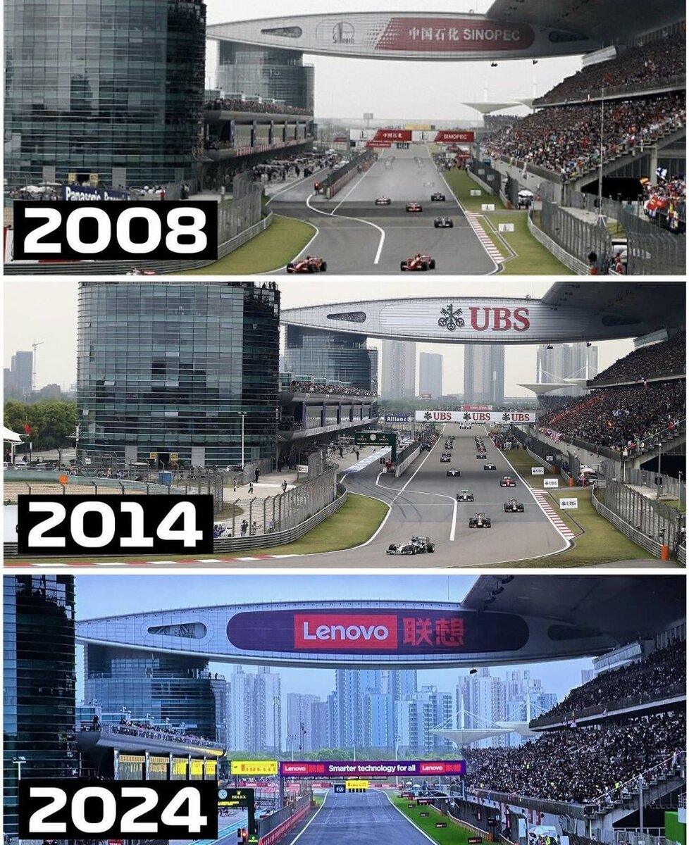 Смена декораций за трассой "Формулы-1" с течением времени
