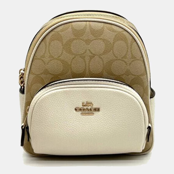 рюкзак Coach Mini Court Backpack In Signature Canvas - Light Khaki/White на сайте coach-disconts.ru