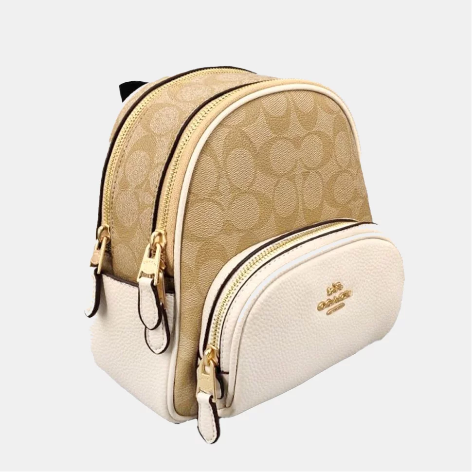 рюкзак Coach Mini Court Backpack In Signature Canvas - Light Khaki/White на сайте coach-disconts.ru 