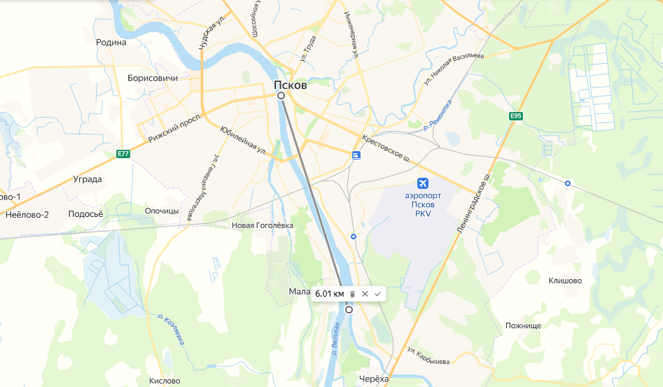 Расстояние от устья реки Черехи до Псковского кремля.