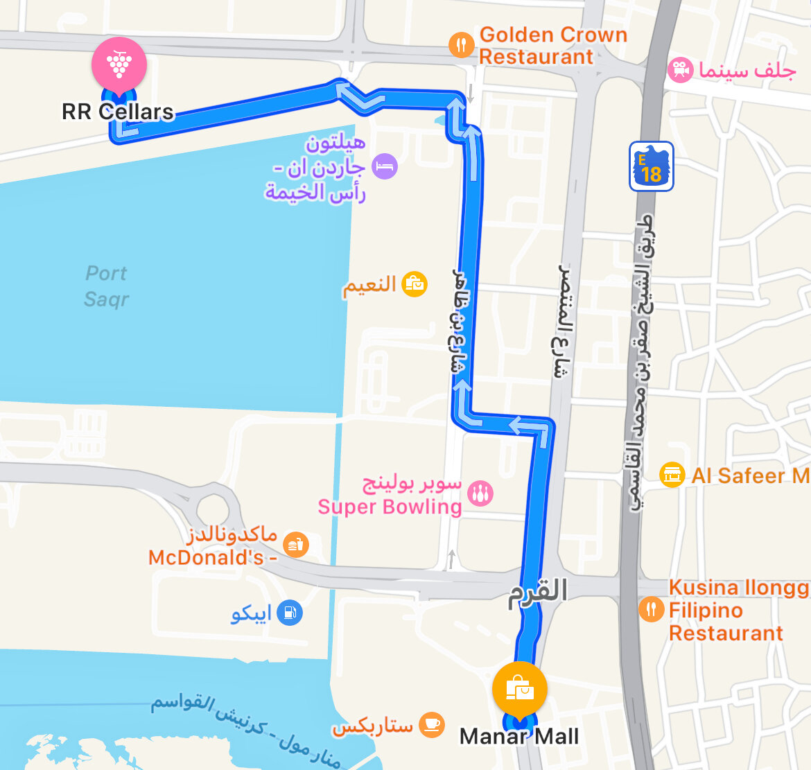 Маршрут от Manar Mall