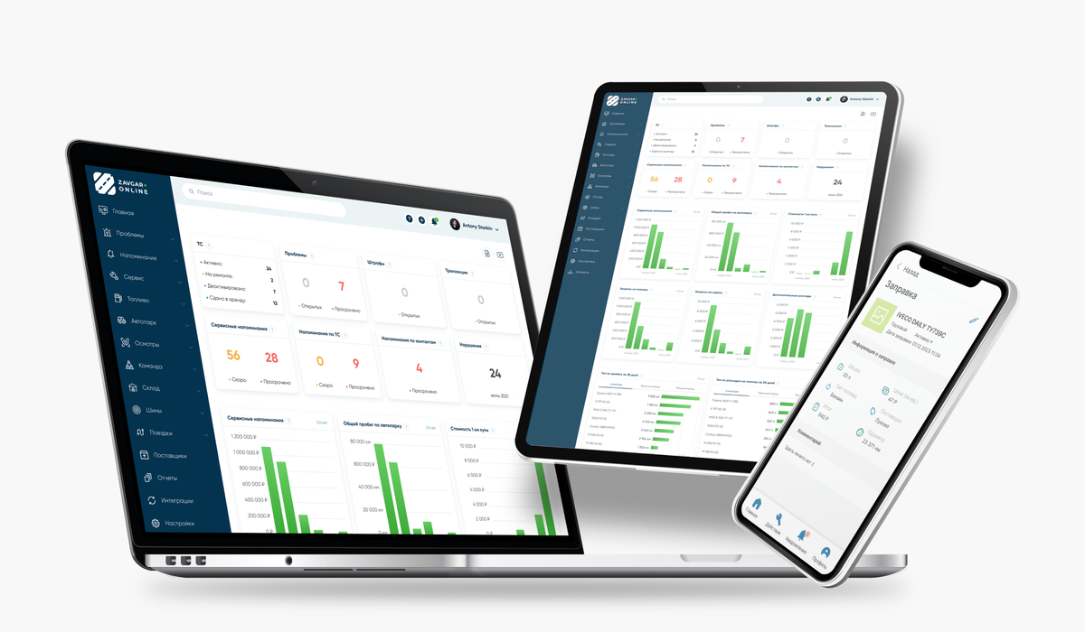 Скриншоты системы Завгар Онлайн на разных устройствах