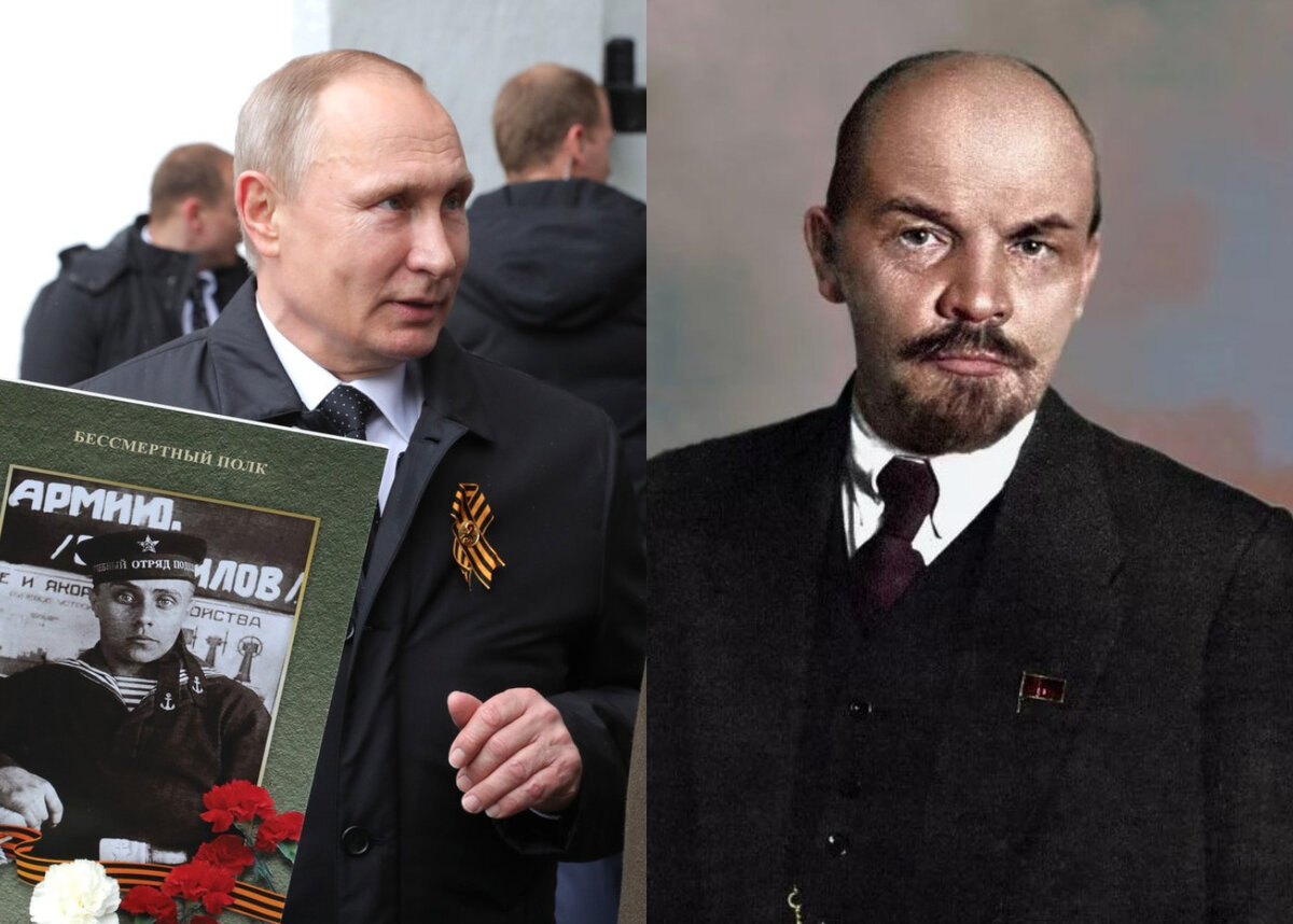 Слева — Владимир Путин с портретом отца-фронтовика на шествии «Бессмертного полка» в Москве, 9 мая 2017 года.