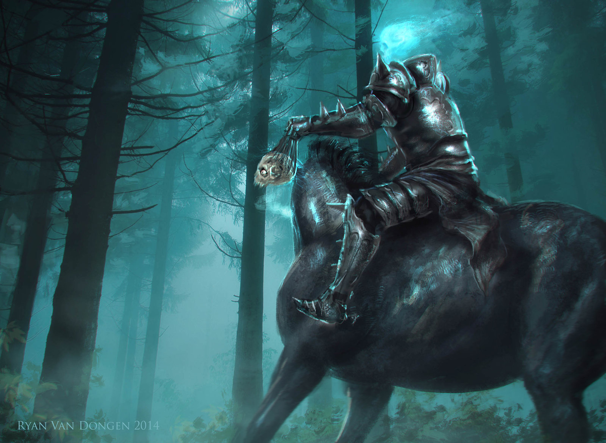 Дуллахан верхом на безголовой лошади (художник Ryan Van Dongen, ArtStation).