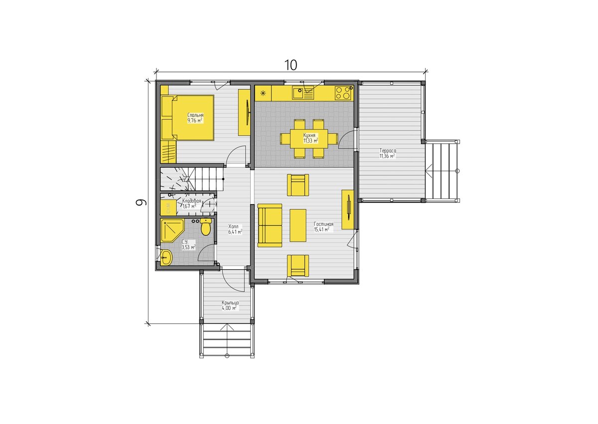 Планировка первого этажа дома по проекту "Корнфилд"