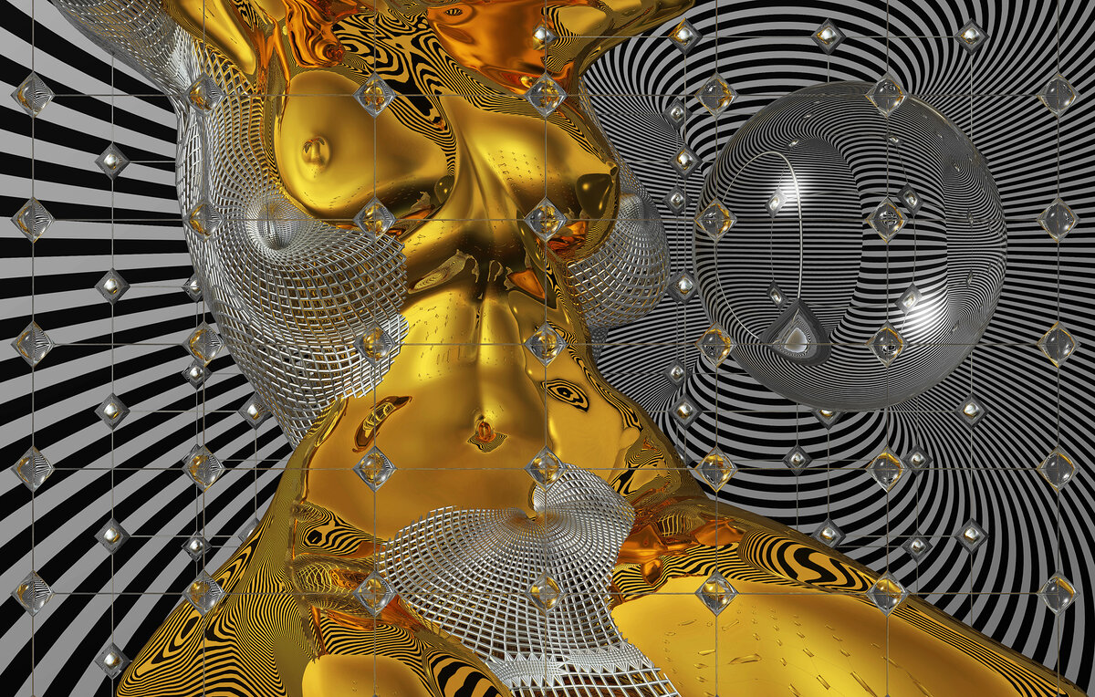 К. Худяков. Золотая природа женщины. Холст, ультрахром принт, 2023