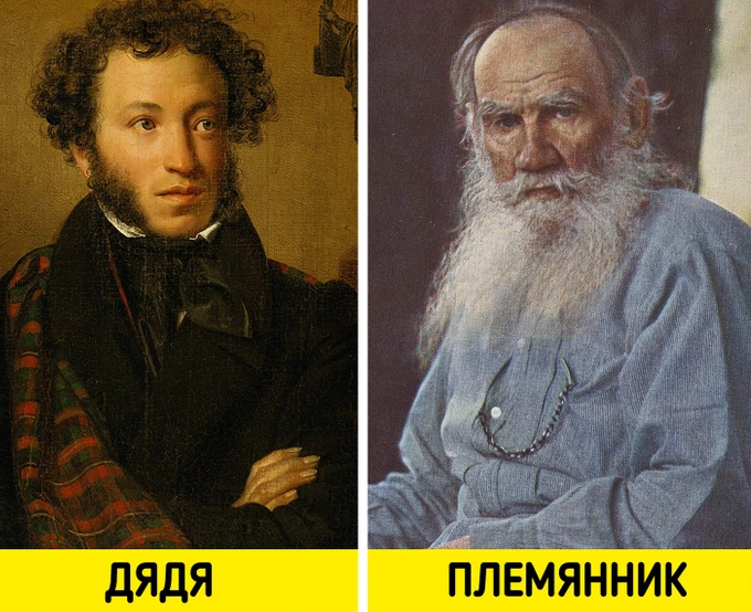 Лев Николаевич Толстой является дальним родственником Пушкина. Писателей связывает общий предок — адмирал Иван Михайлович Головин, сподвижник Петра I. Прабабушка Пушкина и прабабушка матери Толстого приходились друг другу родными сестрами. А это значит, что Лев Николаевич — четвероюродный племянник Александра Сергеевича