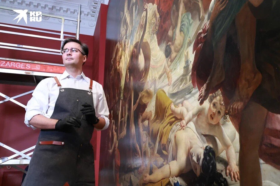    Русский музей открыл процесс реставрации для посетителей. Увидеть работу над шедевром Брюллова может каждый. Вероника ОВСЯННИКОВА