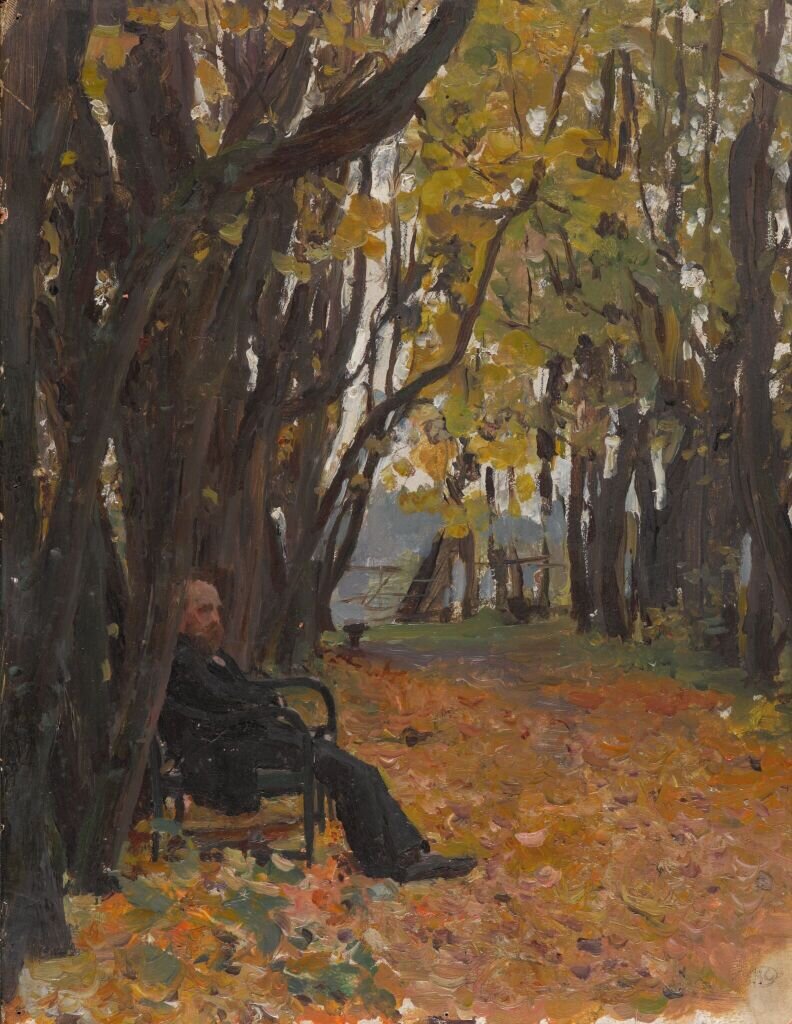 Художник В. Серов. Владимир Дервиз на скамье.