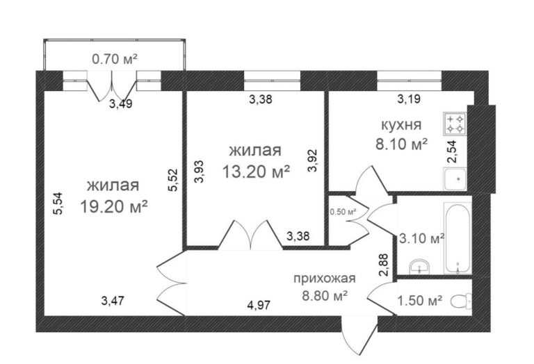 Планировка 2-комнатной квартиры в Сталинке