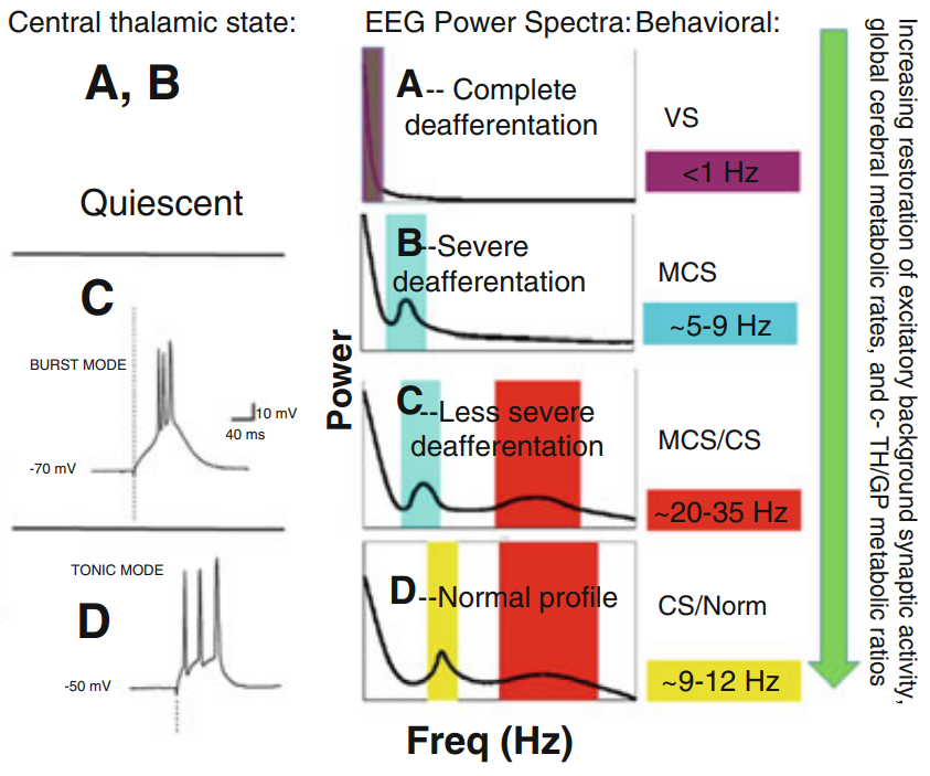 On the power spectrum graphs ABCD-states can be separated by dominant frequencies bands and their total power