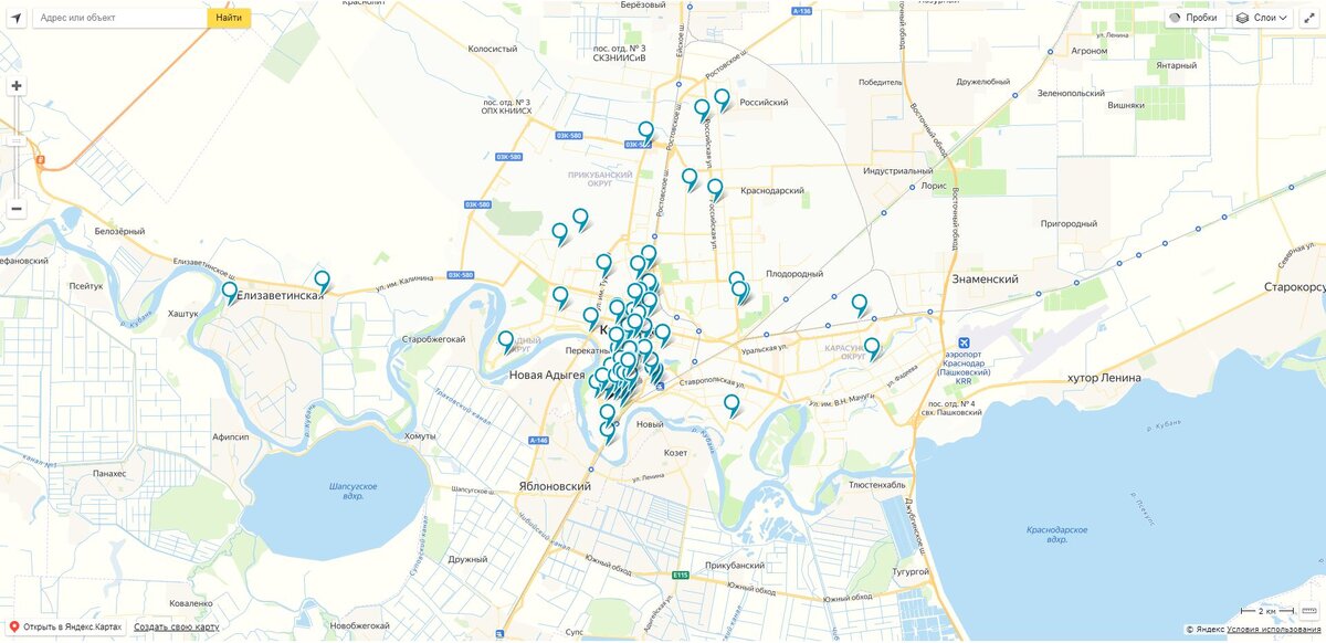 Общий вид на карту эвакуаций в Краснодаре