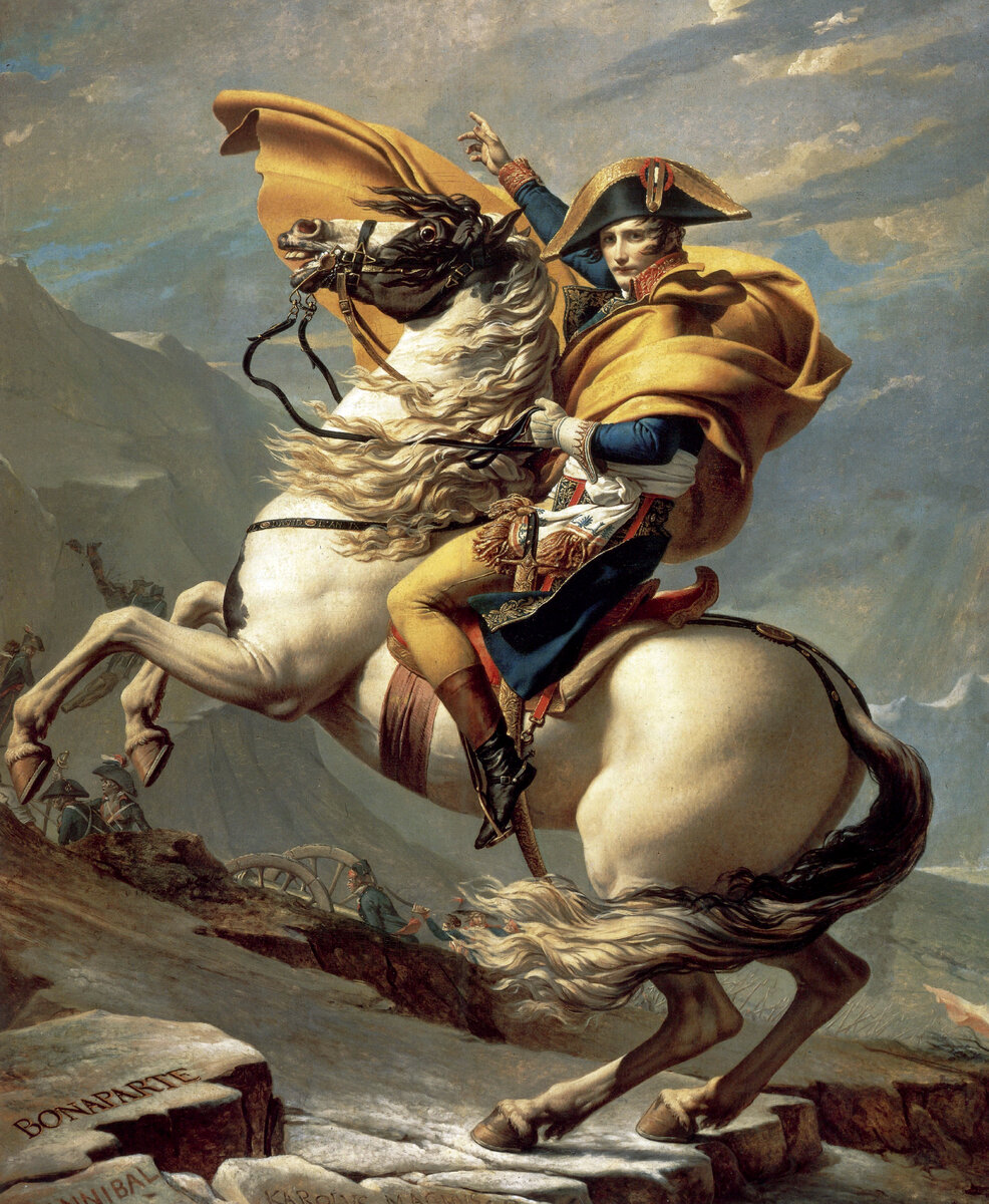 Жак Луи Давид, «Переход Бонапарта через Альпы», 1801, холст, масло, 261 х 221 см, Замок Мальмезон