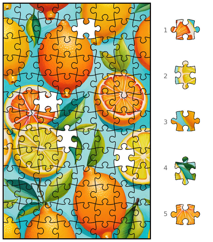 Найдите, какой из пяти фрагментов пазла лишний