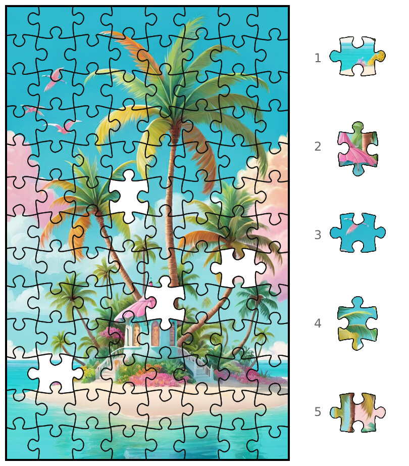 Найдите, какой из пяти оставшихся фрагментов пазла лишний