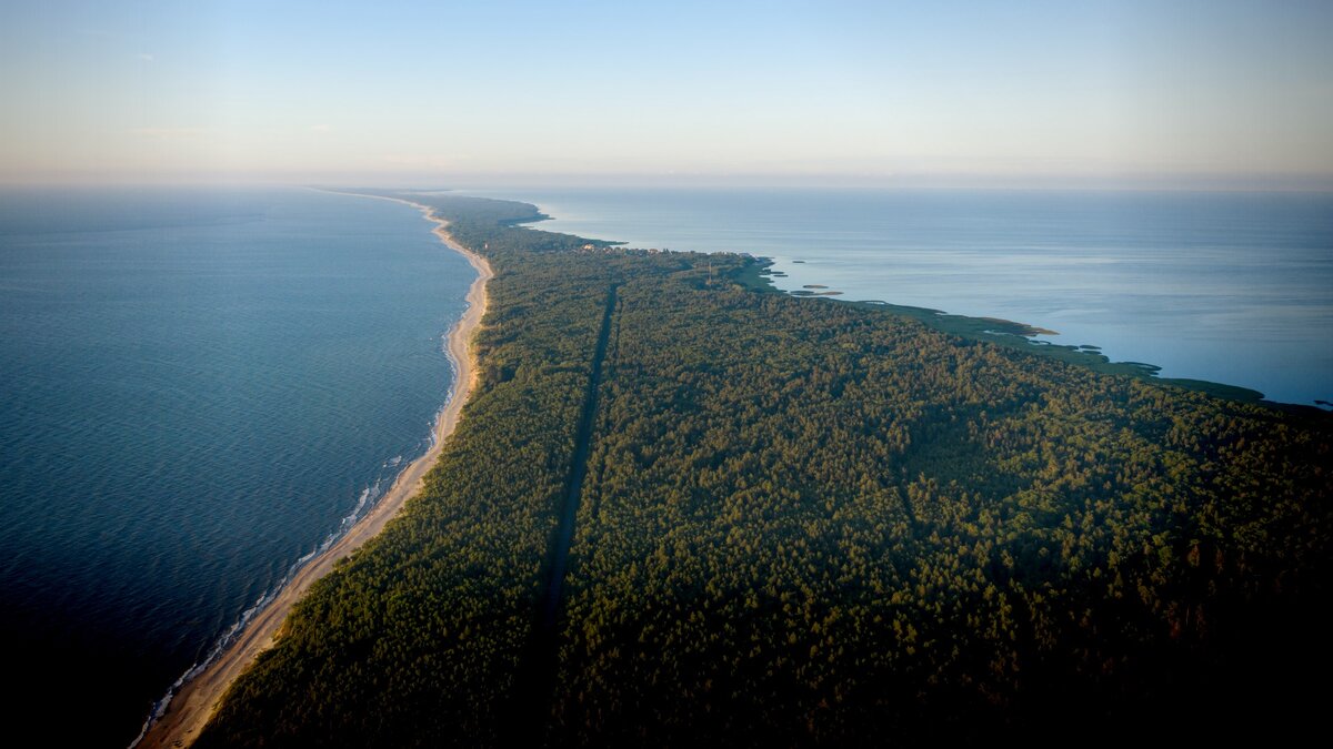 Куршская коса - это узкий отрезок суши между Зеленоградском и Клайпедой (Литва).