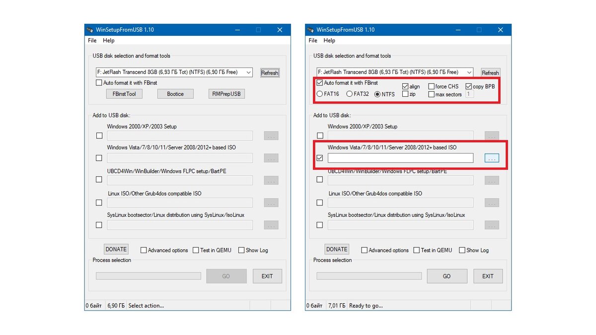 Запись образа через WinSetupFromUSB