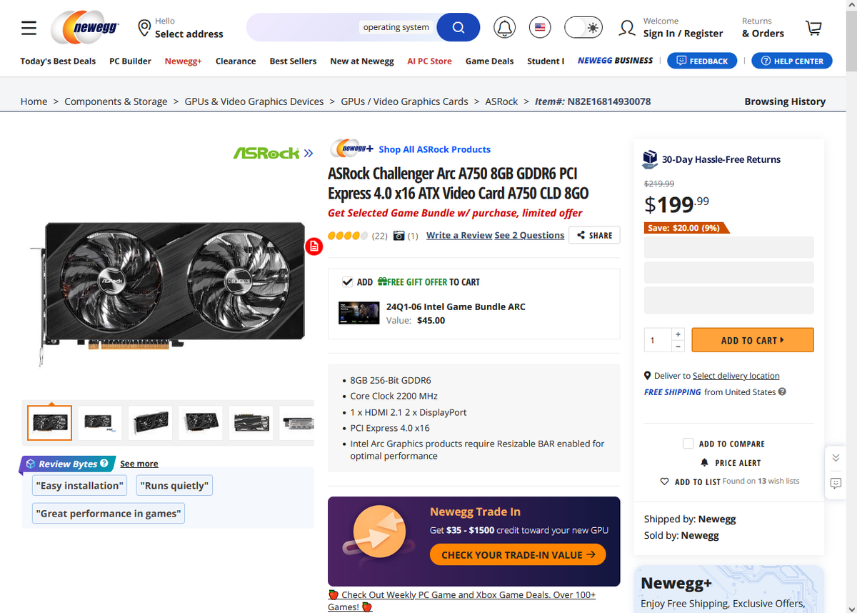 Скриншот страницы лота # N82E16814930078.