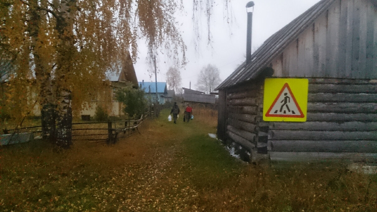 В деревне Слуда нет ни одной машины, им сюда не проехать. зато пешеходные переходы - пожалуйста!