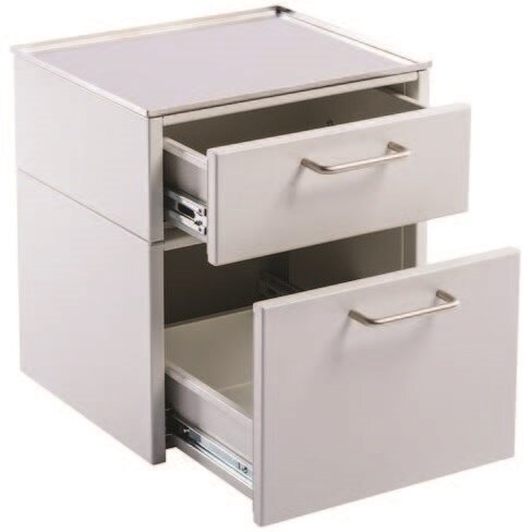 Тумбочка подвесная с дополнительным рельсом чаще всего крепится к мостовым и потолочным консолям в операционных палатах и реанимации