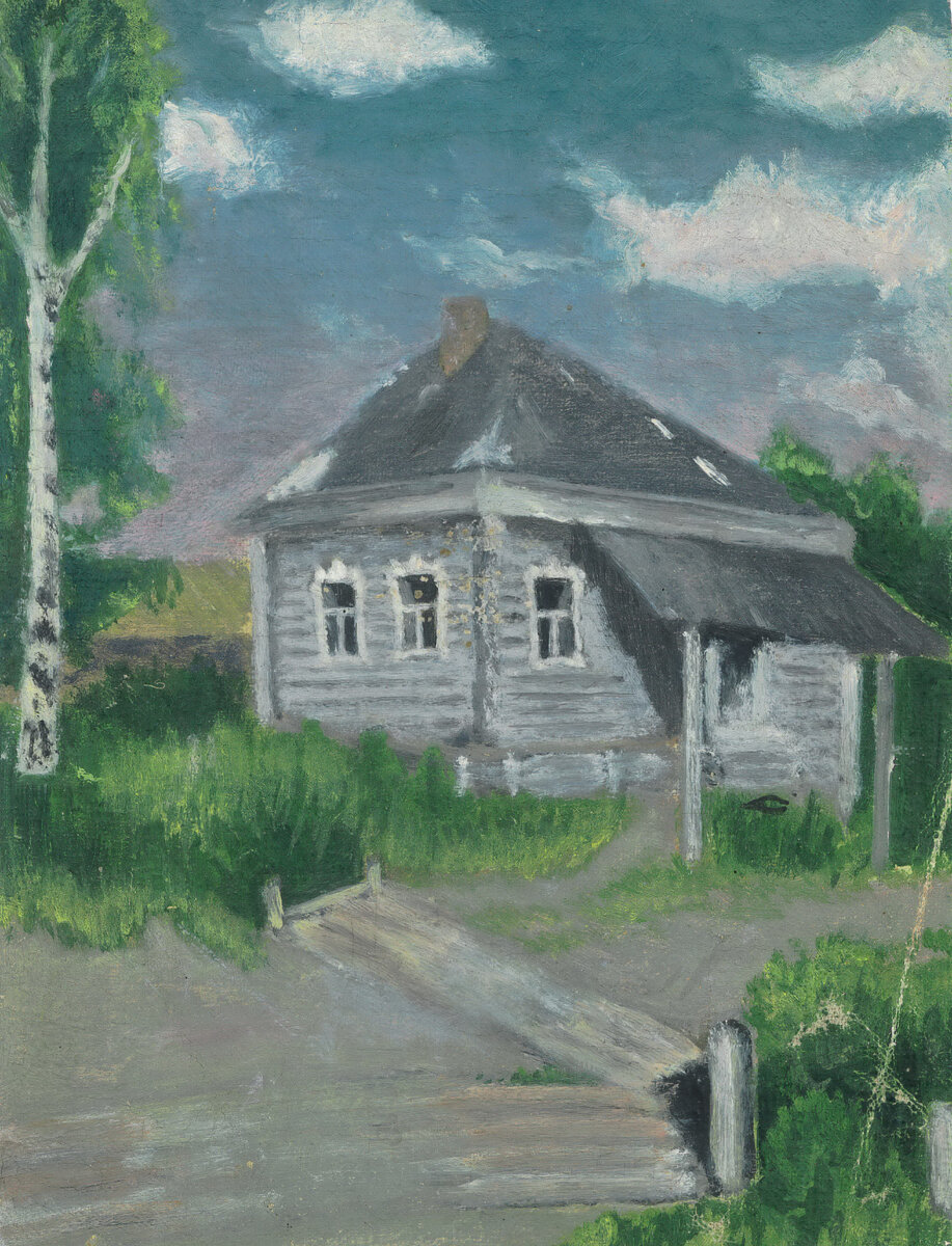 Изображение жилого дома из семейного архива Детиновых (масло, холст)