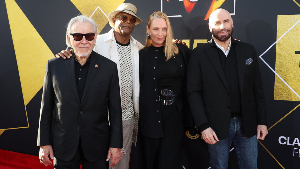    Харви Кейтель, Сэмюэл Л. Джексон, Ума Турман и Джон Траволта на гала-вечере посвященном 30-летию фильма «Криминальное чтиво», 2024 год