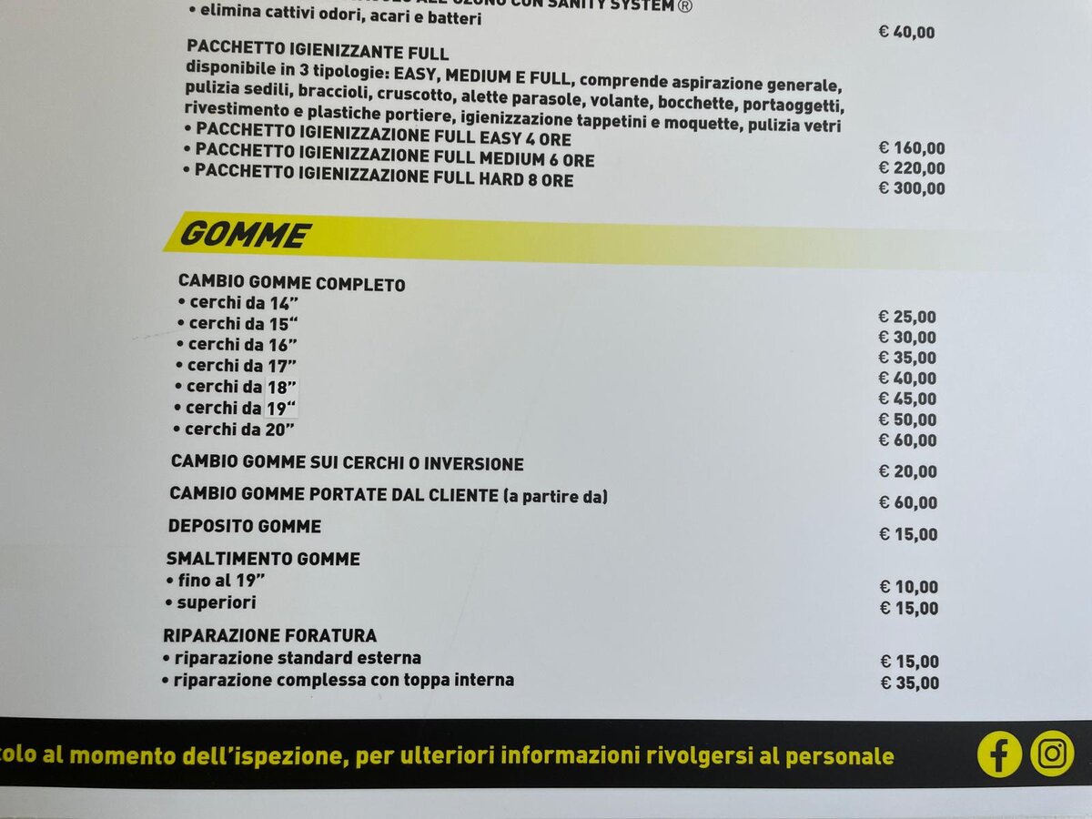 Цены на шиномонтаж - от 25 до 60 евро 