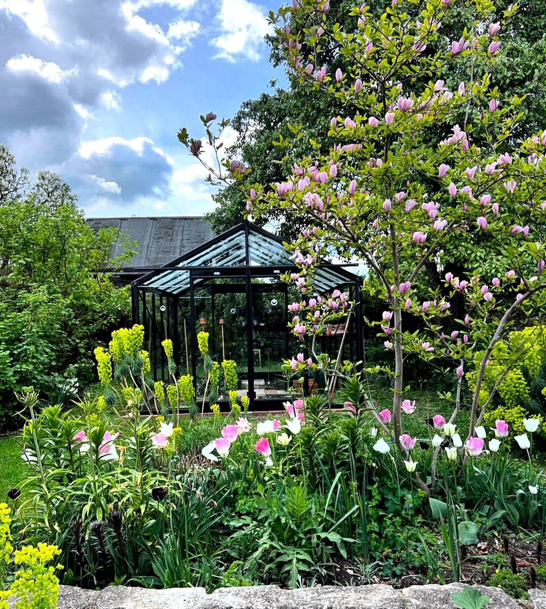 Черные объекты в саду. Сейчас в графитовый-черный красят всё: лавочки, заборы, теплицы, грядки, потому что стильно-модно-молодежно и по-скандинавски. Мне нравятся такие решения, главное не переборщить, чтобы сад не выглядел мрачно или "как после пожара". 😳