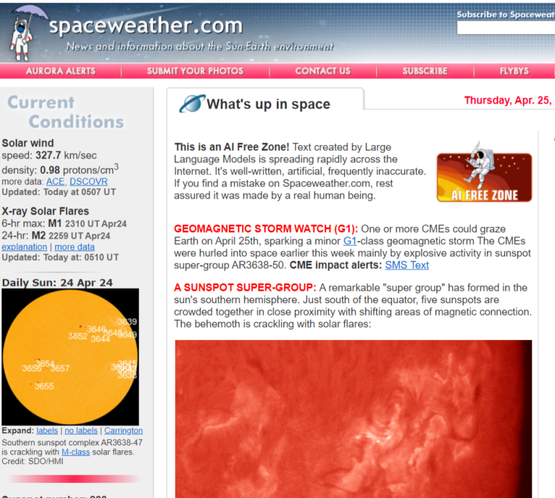фото: скриншот  https://www.spaceweather.com/
