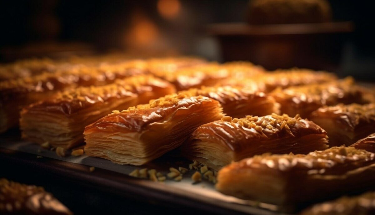 Местные кондитеры добавляют в пахлаву топлёное масло, кардамон и очень редкую и дорогую специю — шафран. Купить сладость можно на развес, но в дорогу удобнее выбрать вариант в коробке — так она доедет в целости и сохранности. Фото: vecstok / Freepik