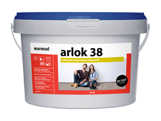 Arlok 38 подходит и для плитки, и для рулонных покрытий — для укладки разных видов покрытий в одном помещении вам будет достаточно одного клея.