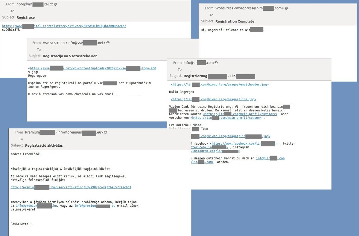 Примеры писем с подтверждением регистрации, используемых для DDoS-атаки на корпоративные почтовые адреса 
