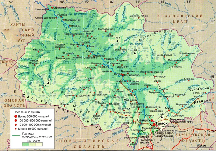 Карта Томской области с населенными пунктами