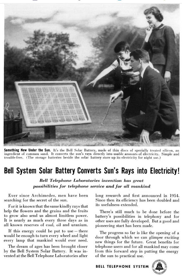25 апреля 1954 года «Bell Laboratories» объявили о создании солнечной батареи, которая преобразовывала свет в электроэнергию.-2