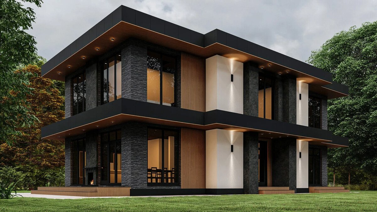 "Монолит" - проект двухэтажного дома в современном стиле из газобетона от "Руском"