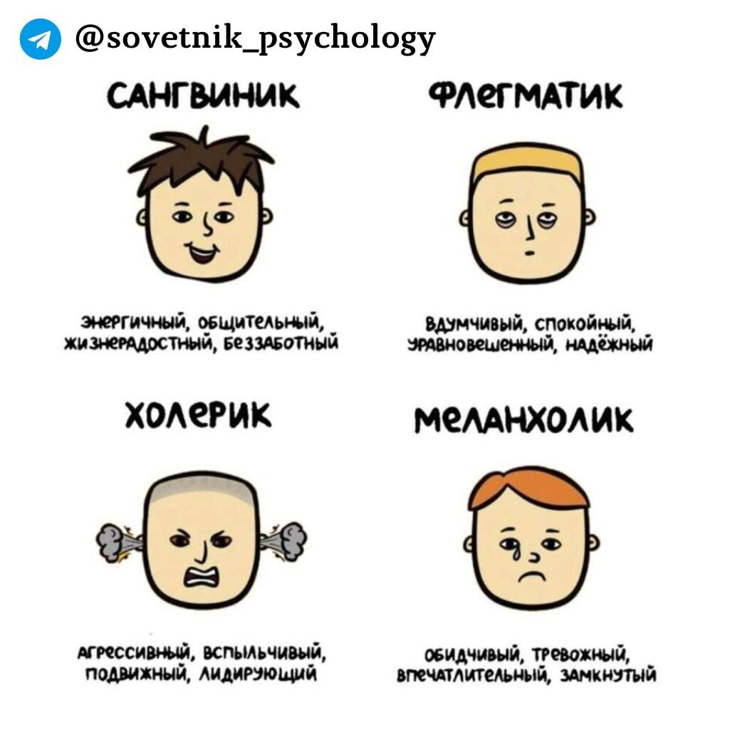 Типы темперамента краткая характеристика таблица 4 ТИПА ЛИЧНОСТИ: Холерик, Сангвиник, Флегматик, Меланхолик СОВЕТНИК Психология 