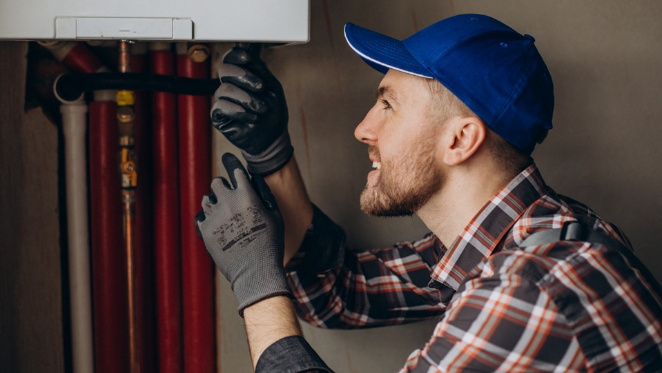 **Специалист ремонтирует систему отопления