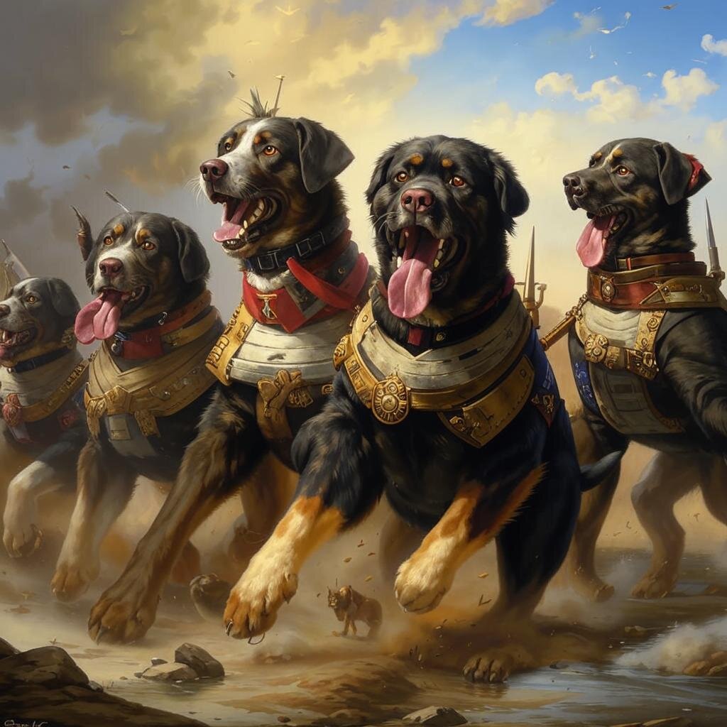 Картинка создана нейросетью Kandinsky по запросу "Боевые псы армии Наполеона"