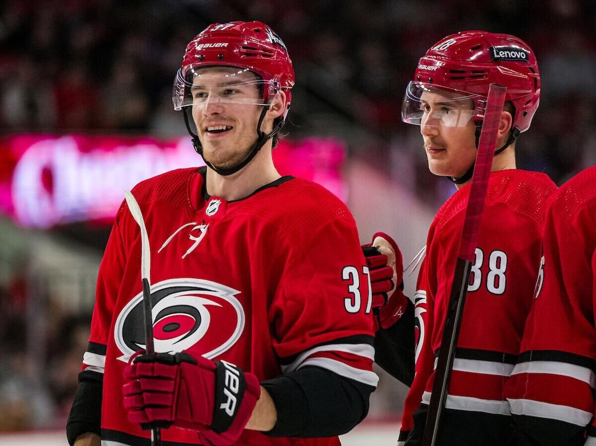    Хоккеист "Каролины Харрикейнз" Андрей Свечников (слева)© Фото : twitter.com/waltruff