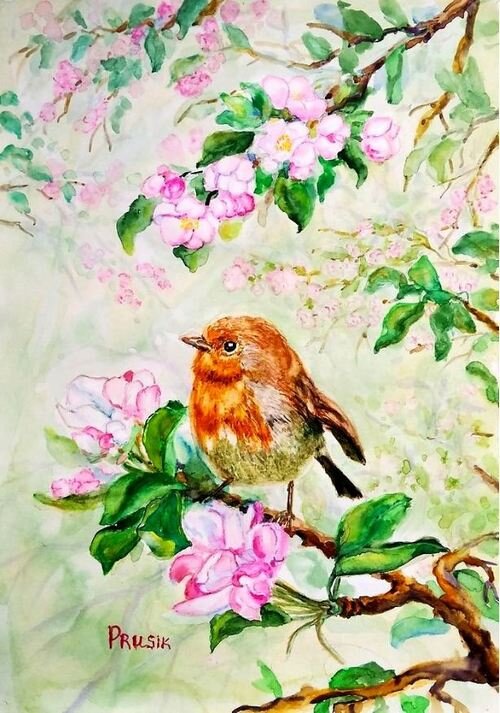 картина Весны цветущие сады, 33*23 см, акварель, художник Любовь Прусик- https://vk.com/