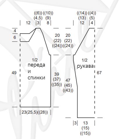 Выкройка джемпера крючком.