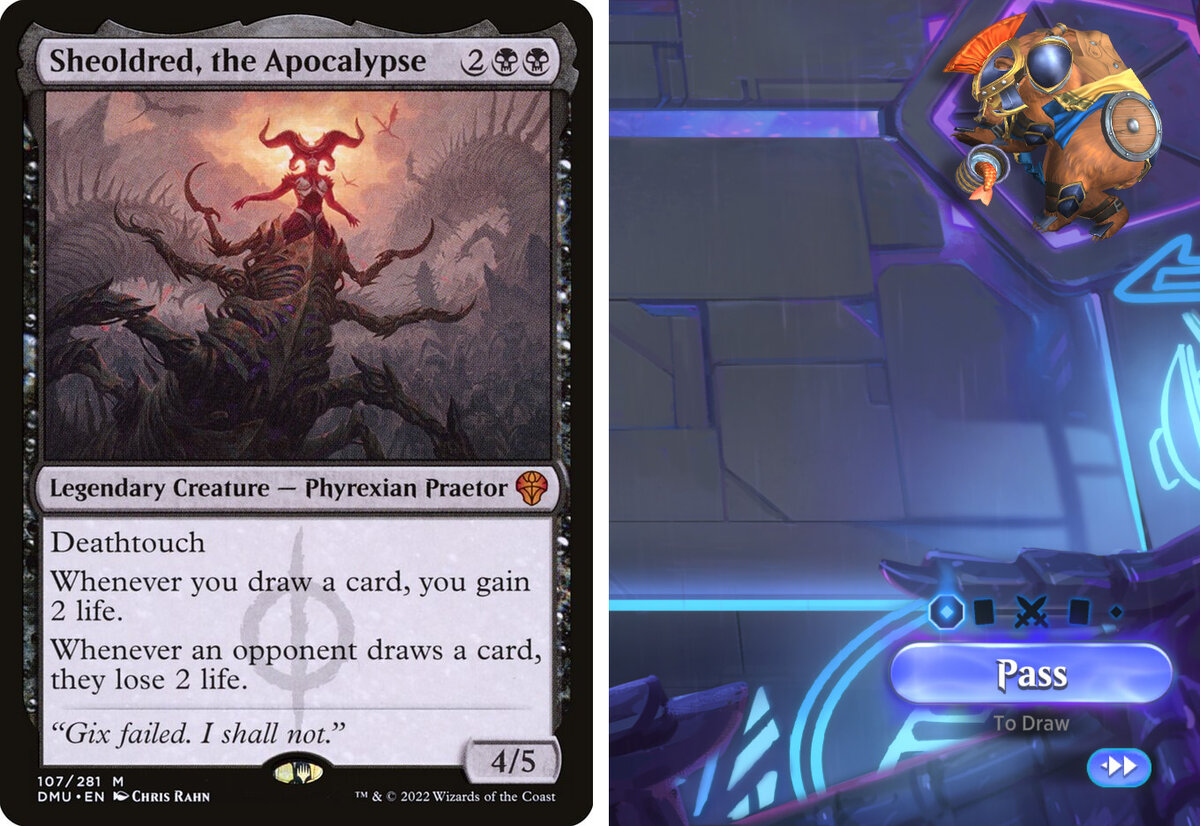 Давай подскажем оппоненту, что у меня укрытая Sheoldred? Поможем Даше найти для неё Shock.