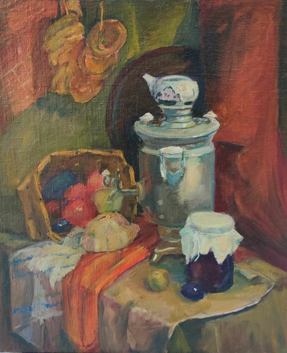 "Приятного чаепития", 2023, 70х60 см, масло, холст на оргалите. 45000 ₽