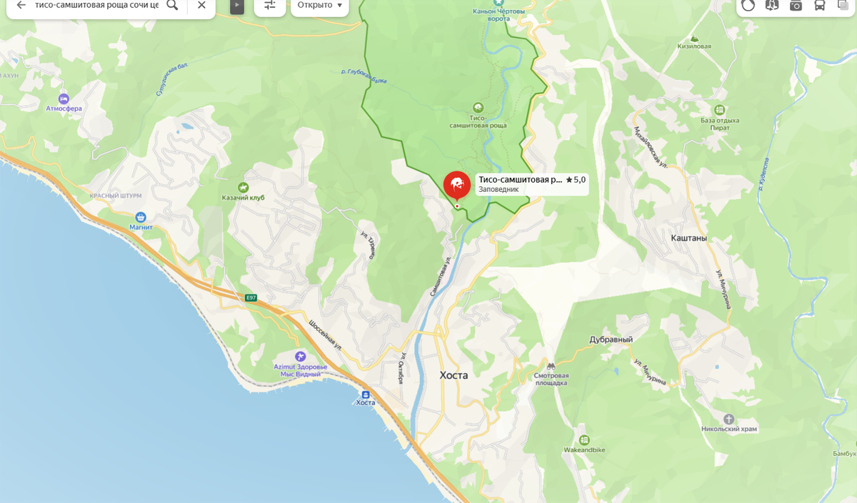 Карта расположения Тисо-Самшитовой рощи.