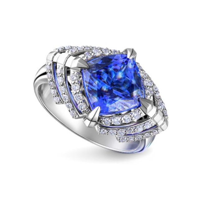 Кольцо из белого золота с танзанитом и бриллиантами smirnov  📷
