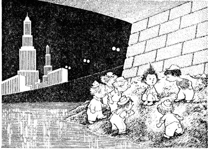 Иллюстрация Генриха Валька к книге "Незнайка на Луне"  
